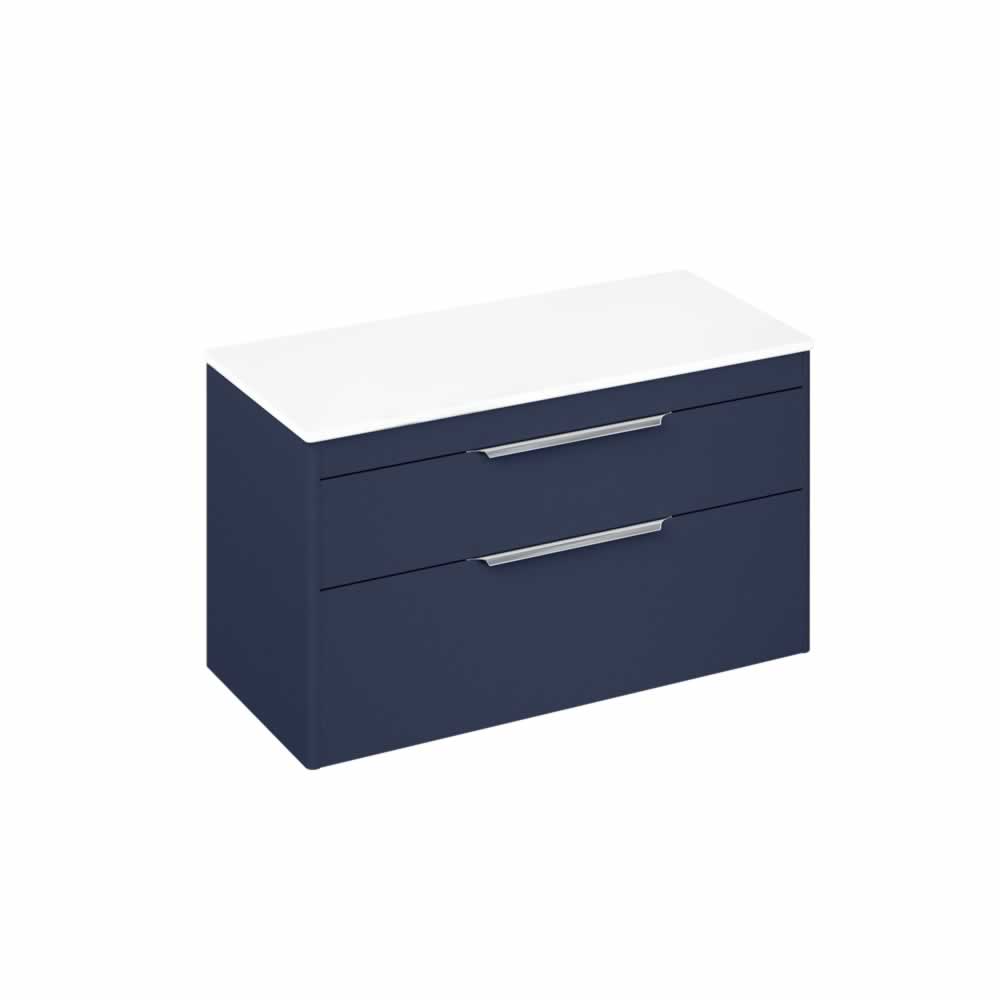 Shoreditch 100cm double drawer Matt Blue with White Worktop